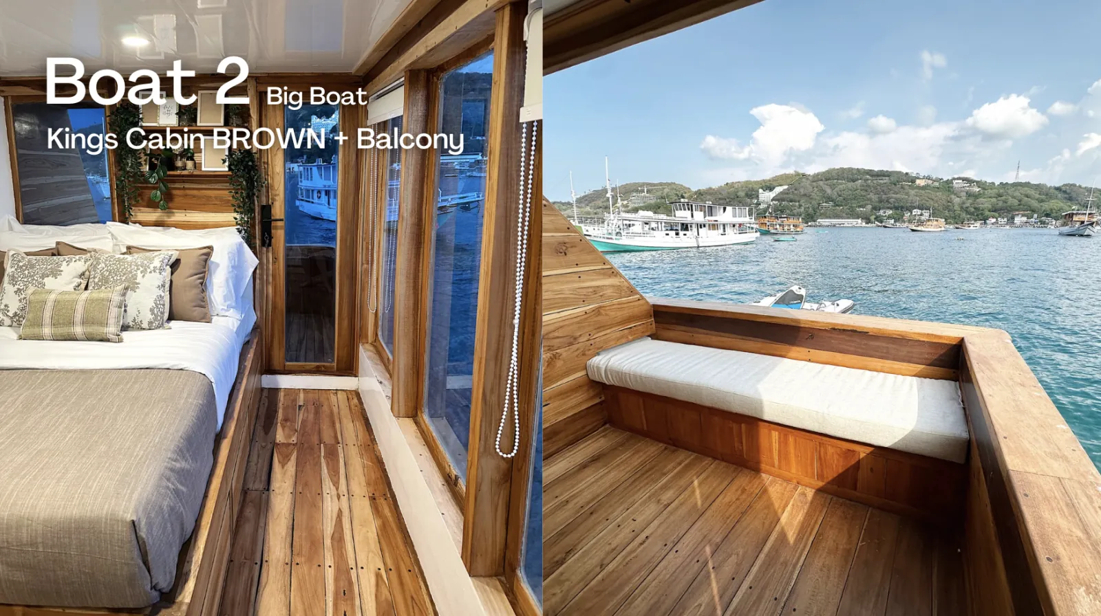 Kings cabin interior with day bed and balcony door on the Komodo liveaboard