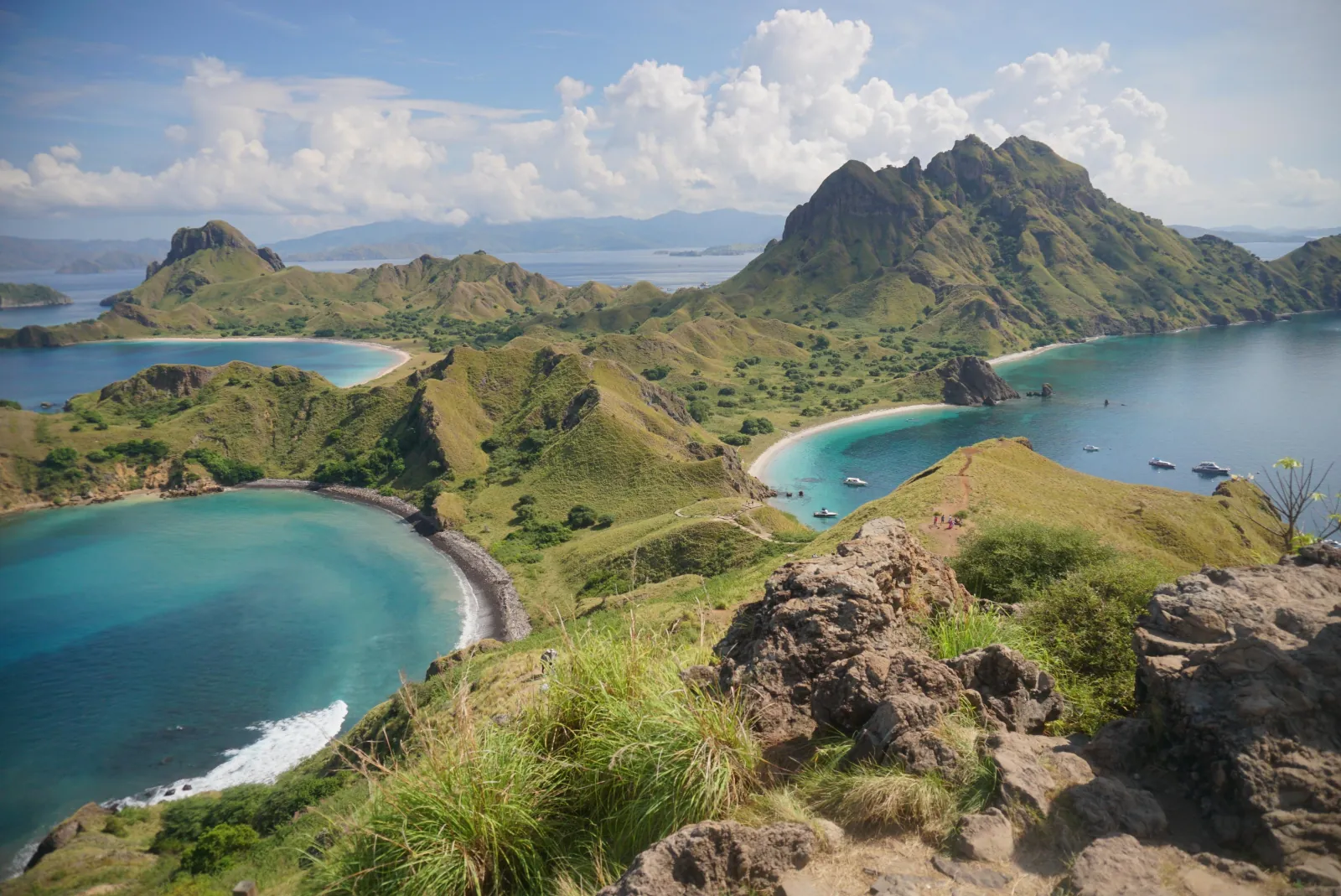 Padar Island’s three bays seen from the ridge trail, Komodo National Park