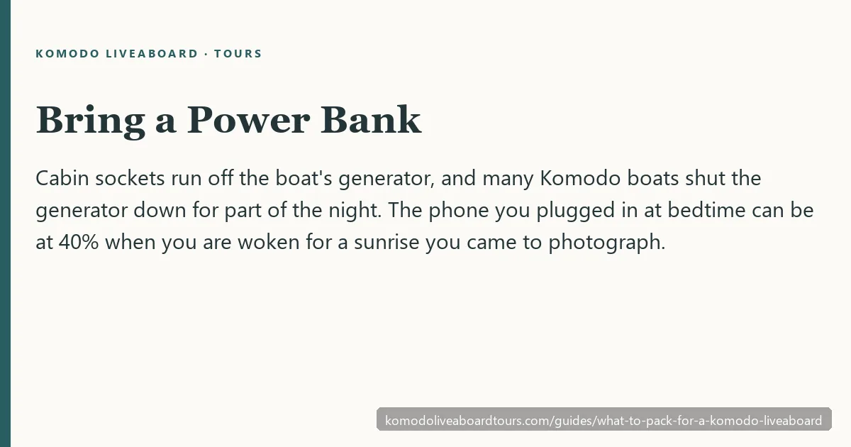 Komodo liveaboard packing list — what the boat supplies and what it does not